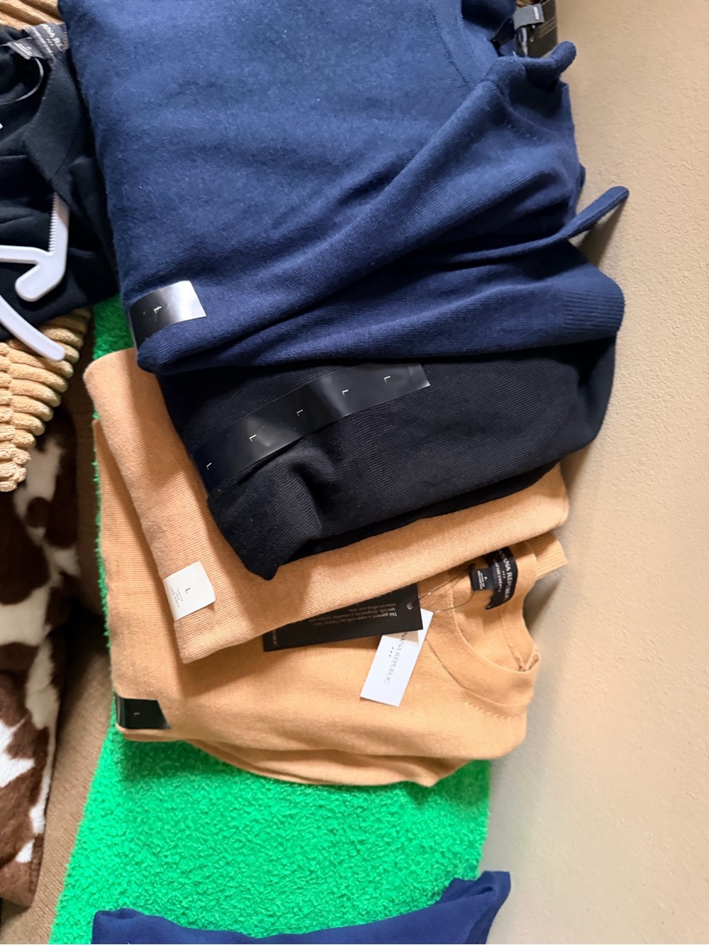 Stack of Crewneck Sweaters - Navy, Black, Camel